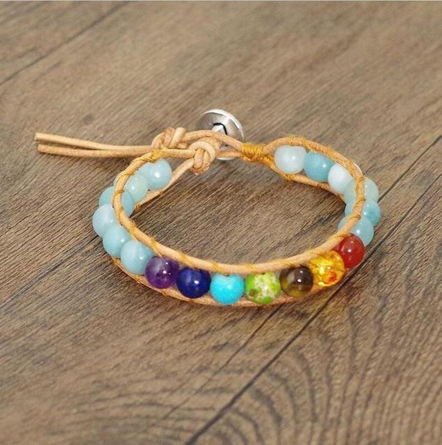 Bracelet «Amour et tendresse» des 7 chakras et Amazonite