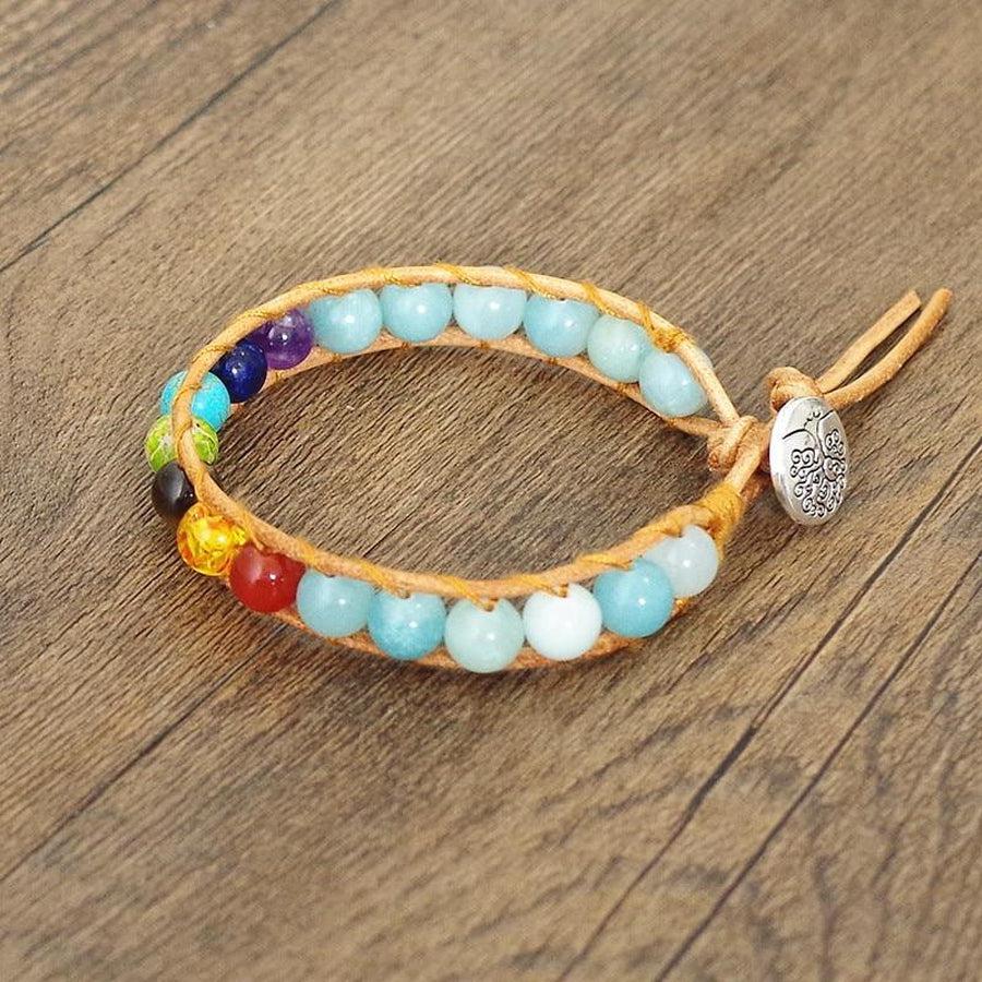Bracelet «Amour et tendresse» des 7 chakras et Amazonite