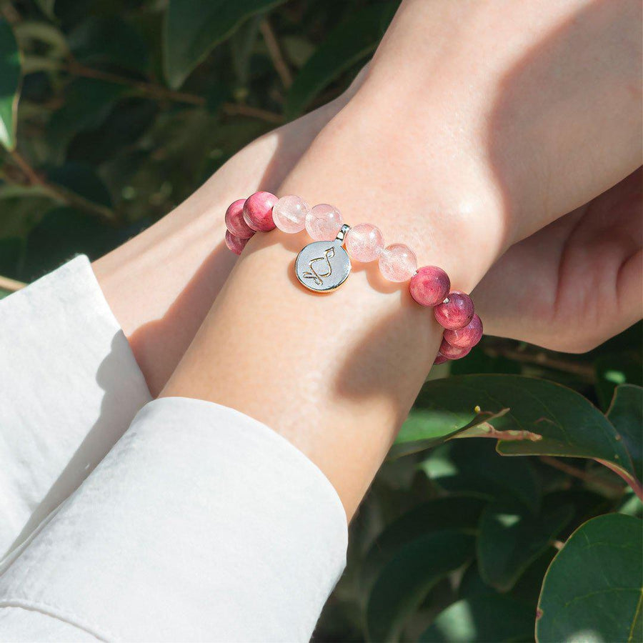 Bracelet concentré d'amour pierre de lune - rhodochrosite et Quartz rose