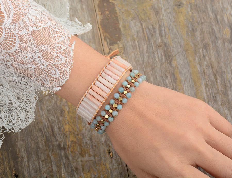 Bracelet « Anahata Chakra » en Agate rose