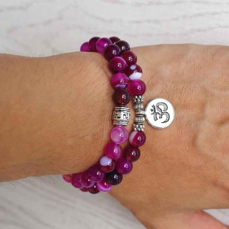 Bracelet avec charme en Onyx rose