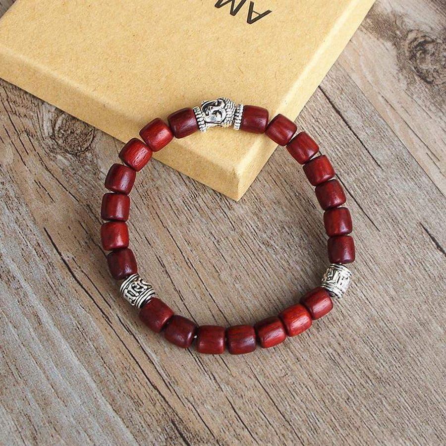 Bracelet Bouddha perles en bois cylindrique