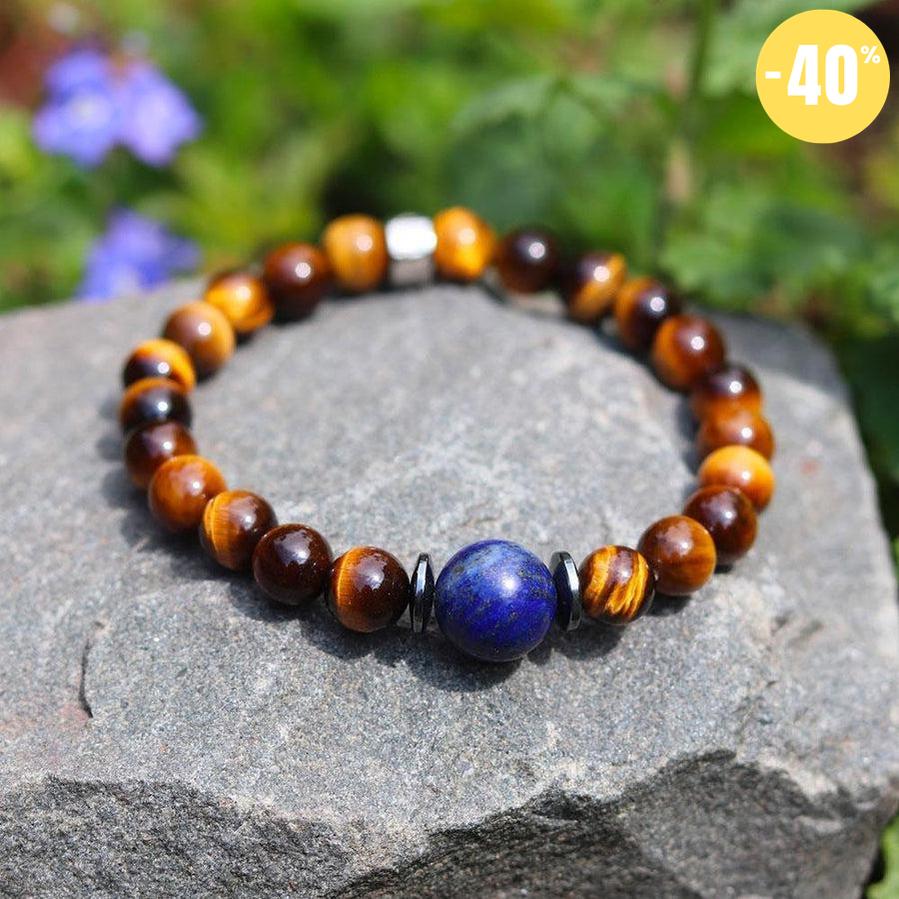 Bracelet « Confiance en soi » en Oeil de Tigre, Hematite et Lapis Lazuli