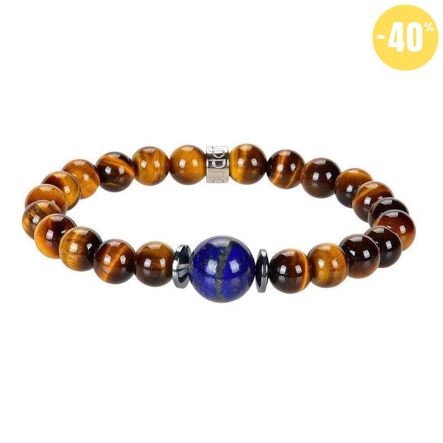 Bracelet « Confiance en soi » en Oeil de Tigre, Hematite et Lapis Lazuli