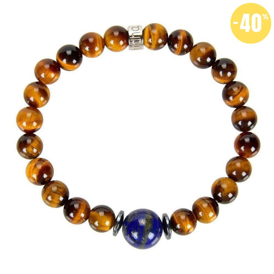 Bracelet « Confiance en soi » en Oeil de Tigre, Hematite et Lapis Lazuli