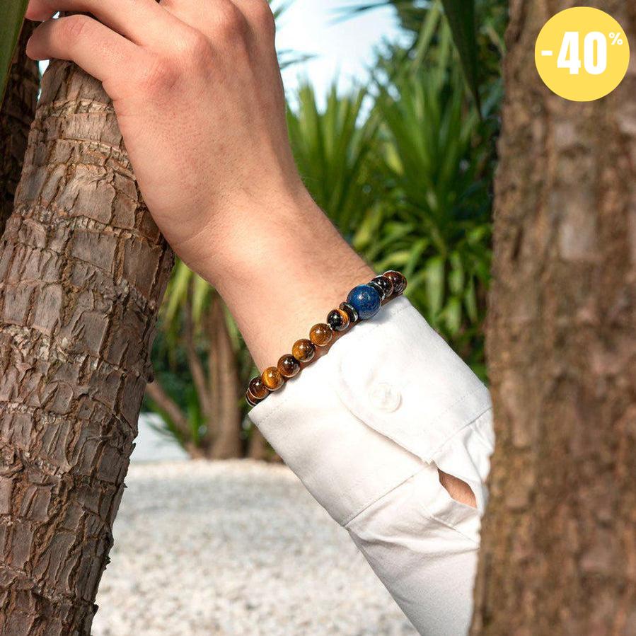 Bracelet « Confiance en soi » en Oeil de Tigre, Hematite et Lapis Lazuli