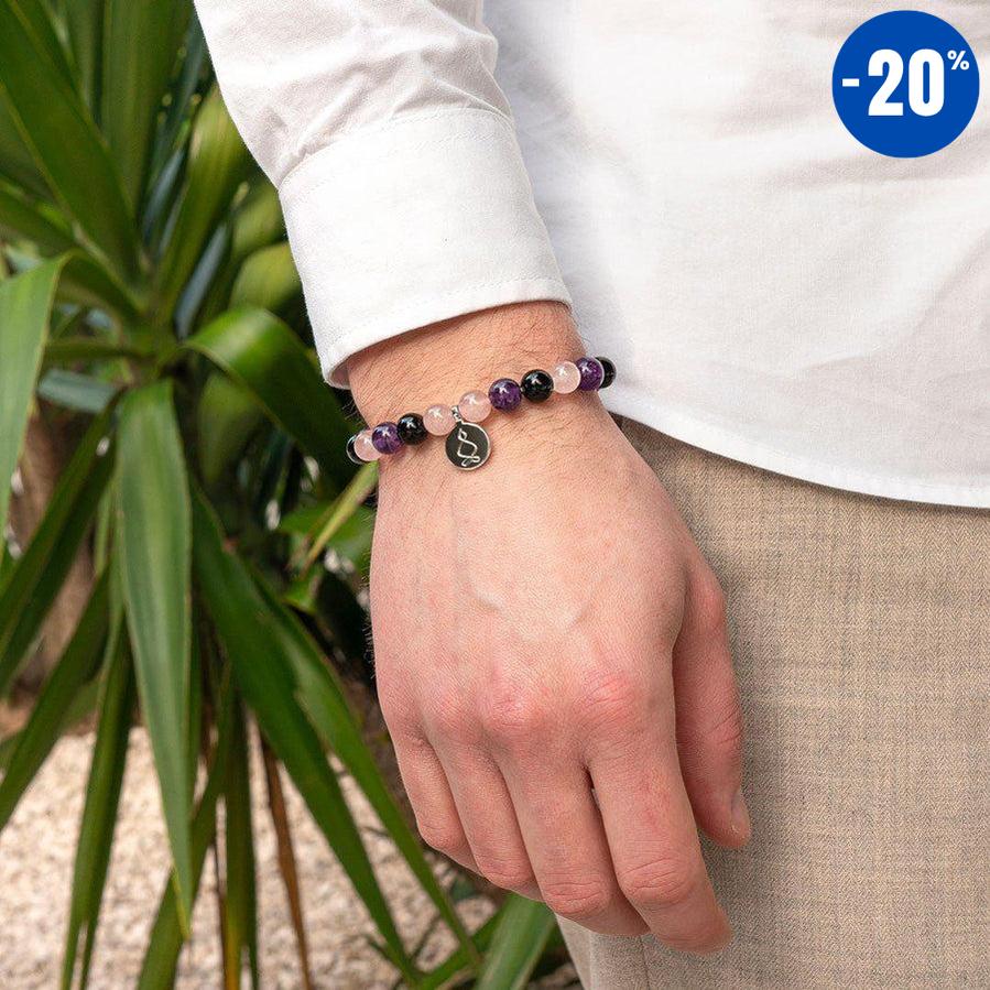 Bracelet « Créativité et Régénération » en Quartz Rose, Améthyste et Onyx Noir