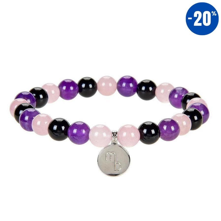 Bracelet « Créativité et Régénération » en Quartz Rose, Améthyste et Onyx Noir