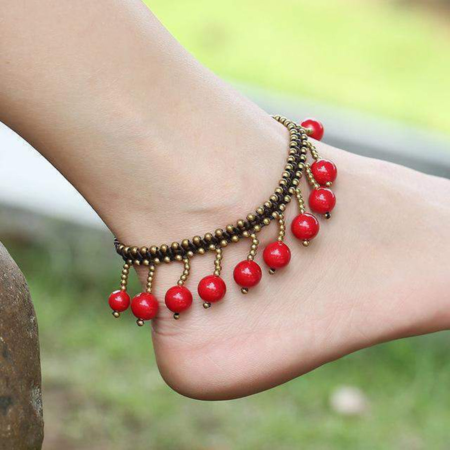 Bracelet de cheville avec perles de corail rouge