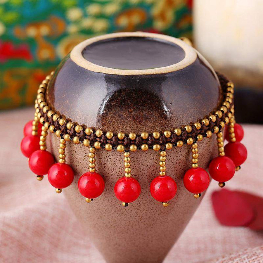 Bracelet de cheville avec perles de corail rouge