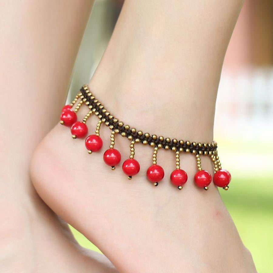 Bracelet de cheville avec perles de corail rouge
