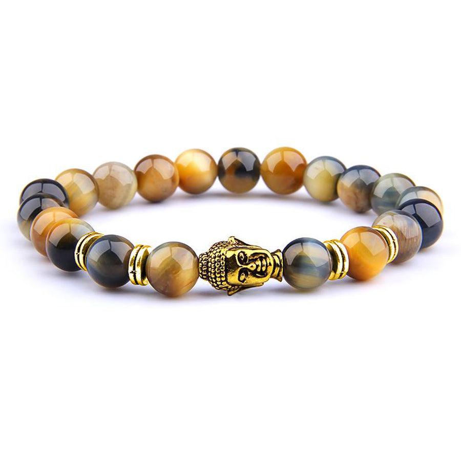 Bracelet de protection Bouddha et Œil de tigre brun/jaune