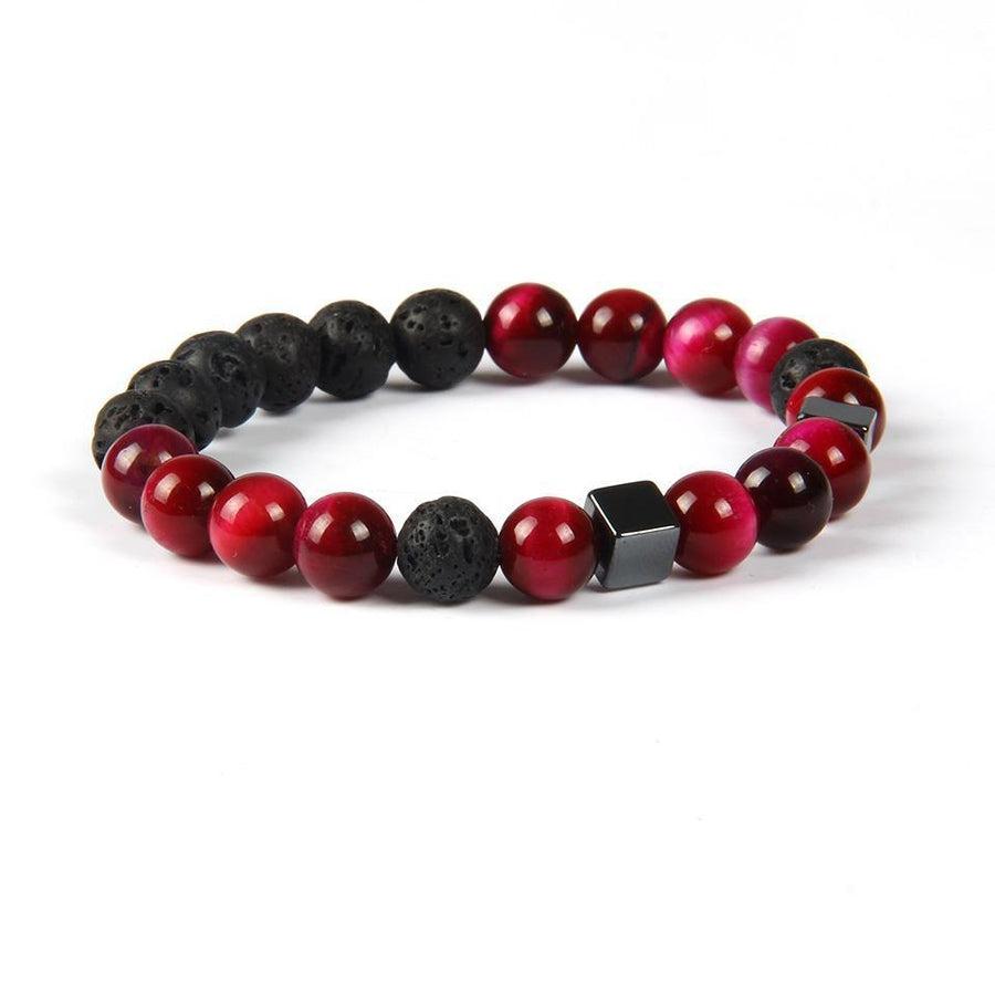 Bracelet de protection en Pierres de lave, Œil de tigre rose et Hématites
