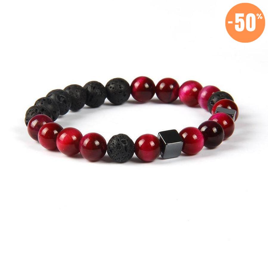 Bracelet de protection en Pierres de lave, Œil de tigre rose et Hématites
