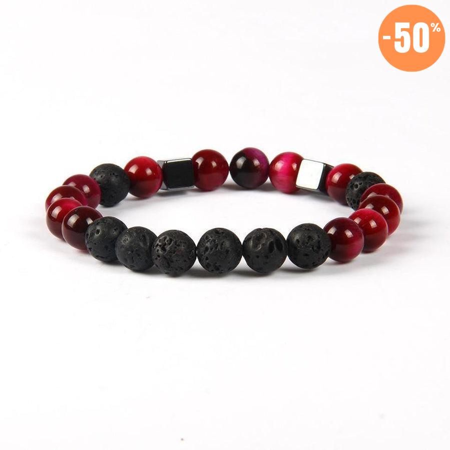 Bracelet de protection en Pierres de lave, Œil de tigre rose et Hématites