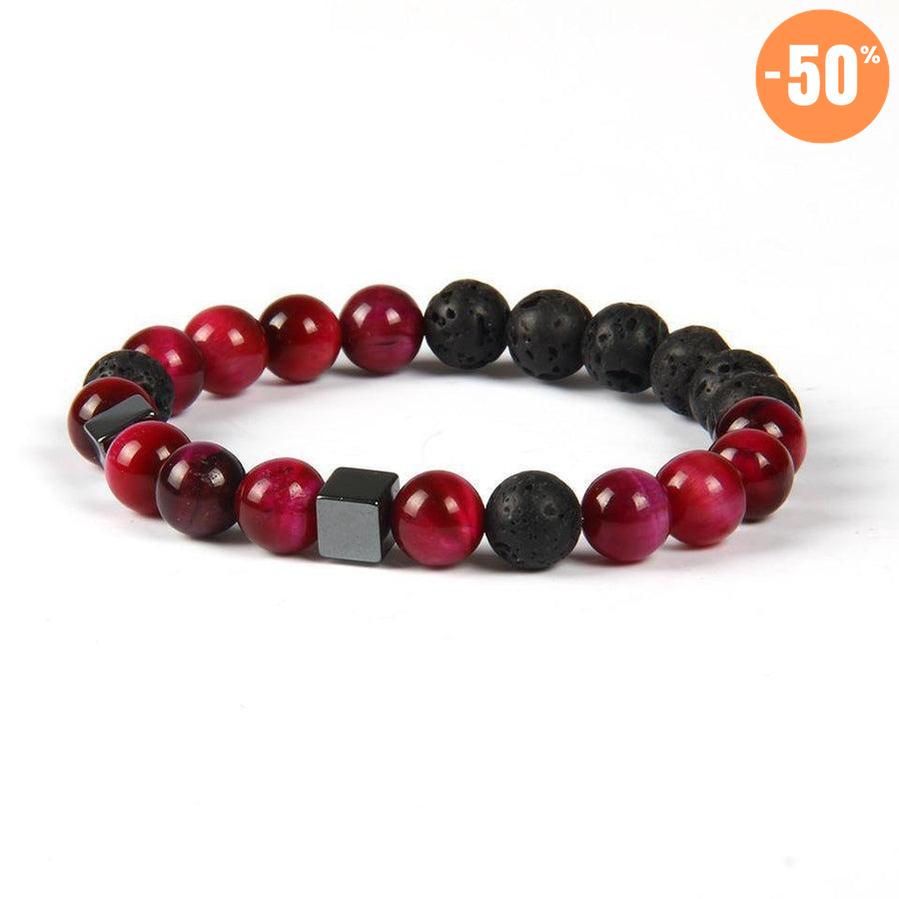 Bracelet de protection en Pierres de lave, Œil de tigre rose et Hématites