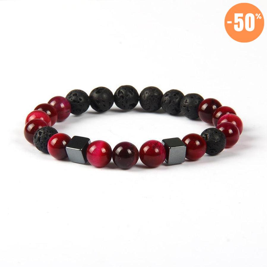 Bracelet de protection en Pierres de lave, Œil de tigre rose et Hématites
