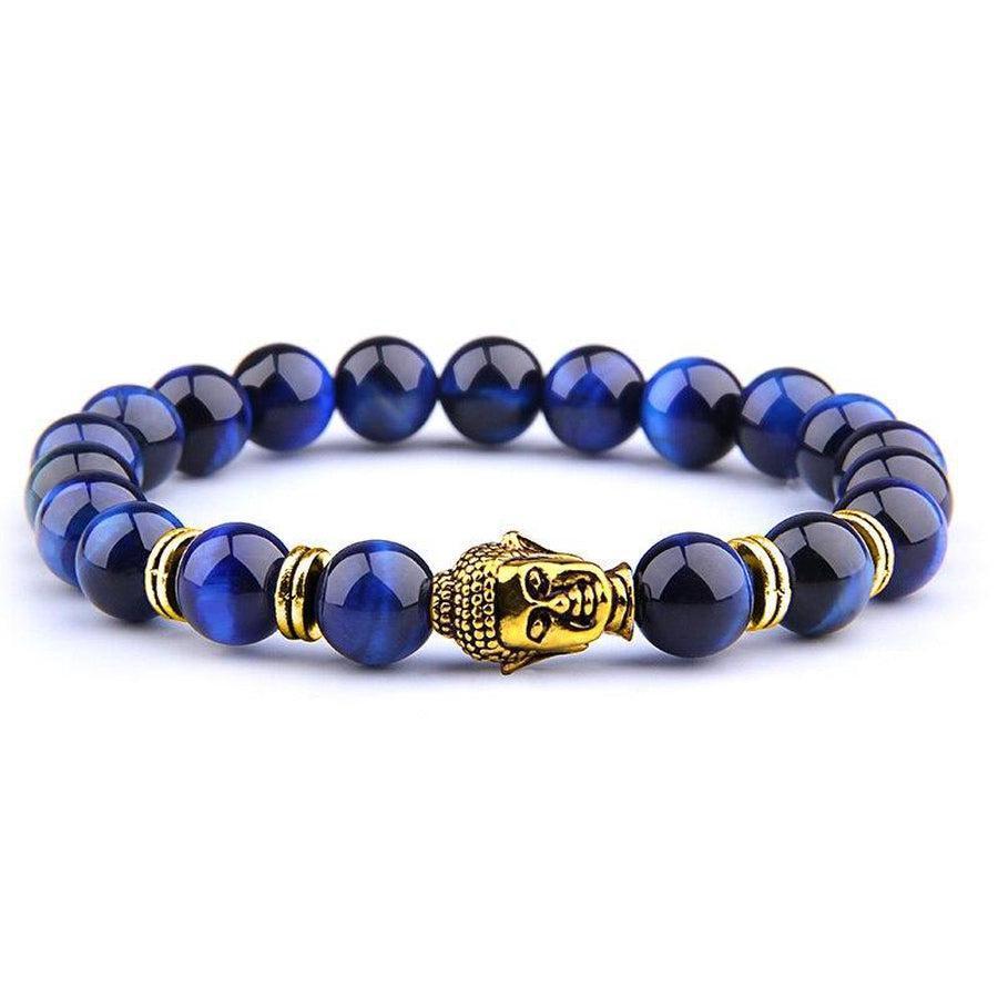 Bracelet de protection Oeil de tigre bleu et tête de Bouddha