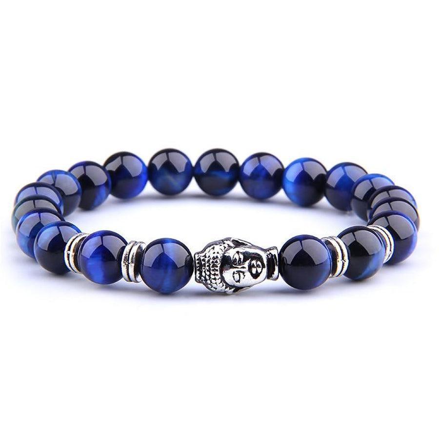 Bracelet de protection Oeil de tigre bleu et tête de Bouddha
