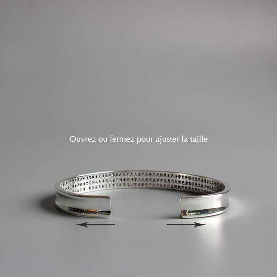 Bracelet en cuivre blanc gravé avec le sutra du coeur (PrajnaParamita)