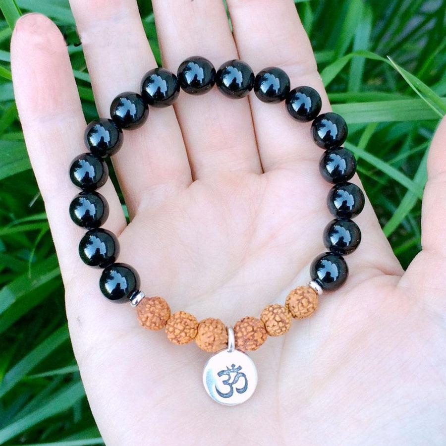 Bracelet en Onyx et perles de Rudraksha véritables