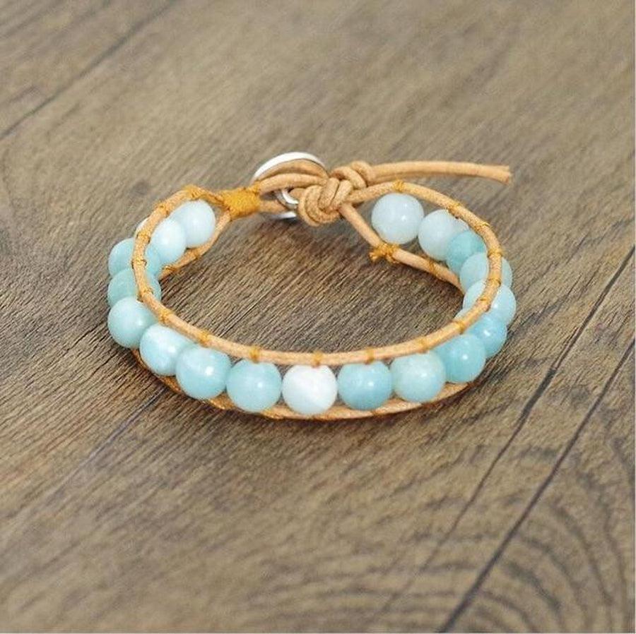 Bracelet en perles d’Amazonite et cuir