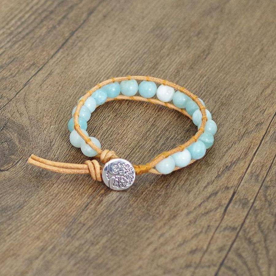 Bracelet en perles d’Amazonite et cuir