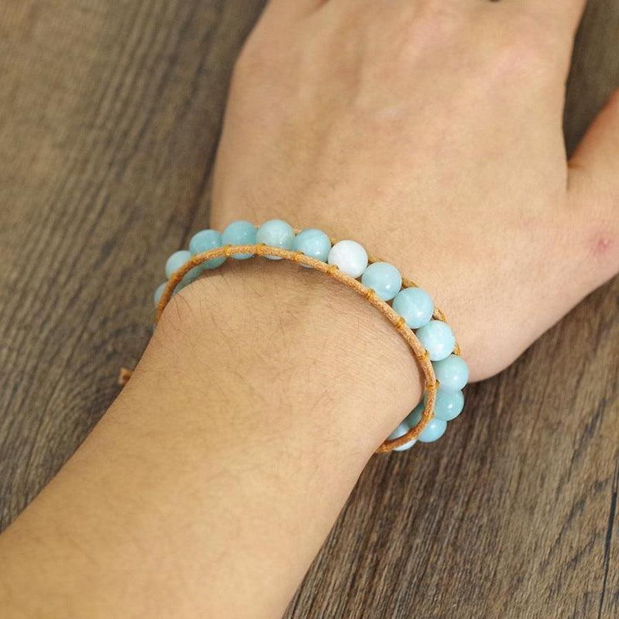 Bracelet en perles d’Amazonite et cuir