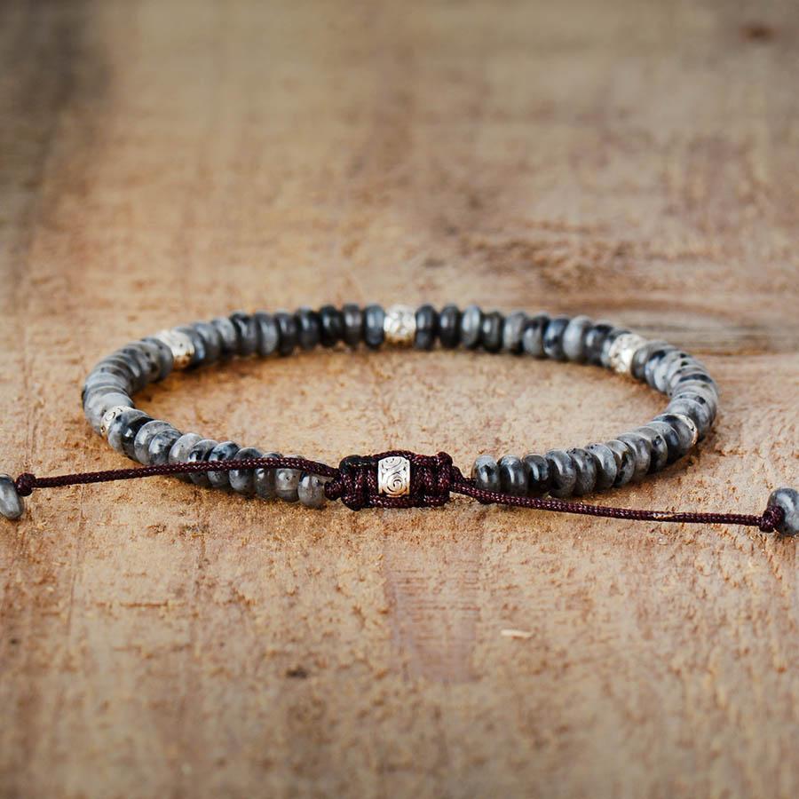 Bracelet en pierres de Jaspe sur cordon tressé