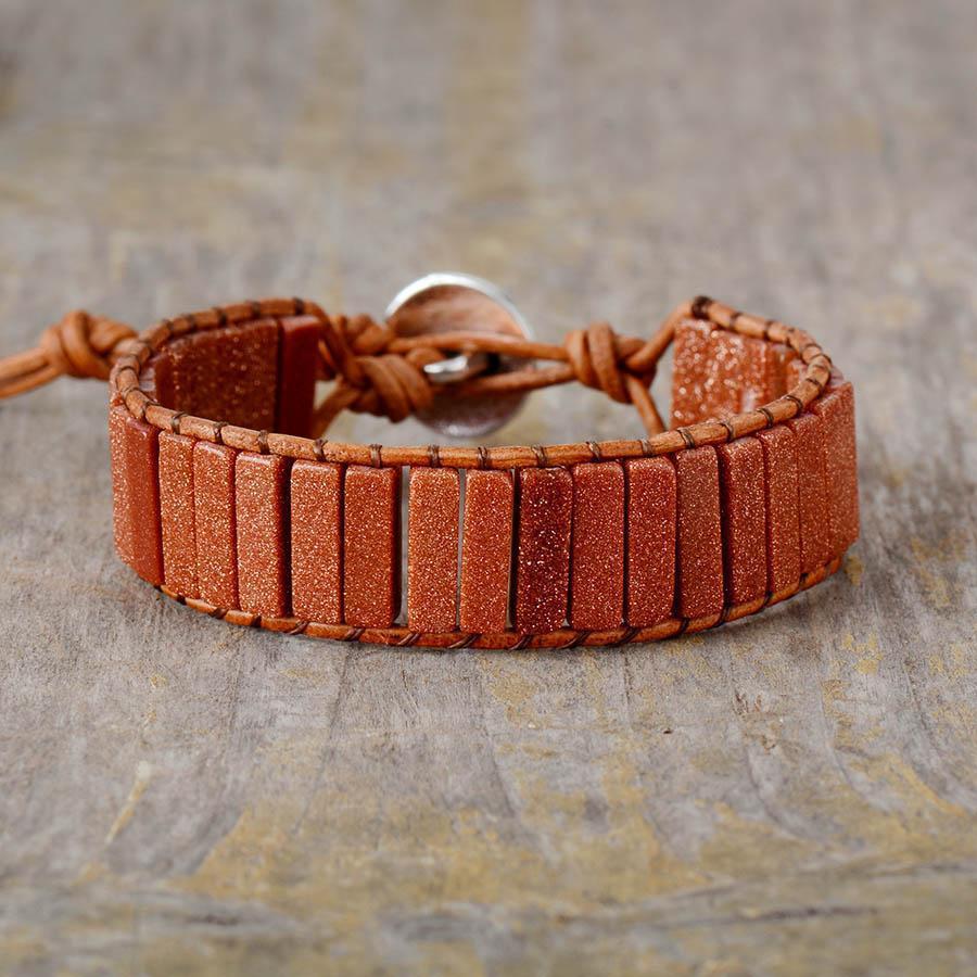 Bracelet en Pierres de sable sur support en cuir coordonné