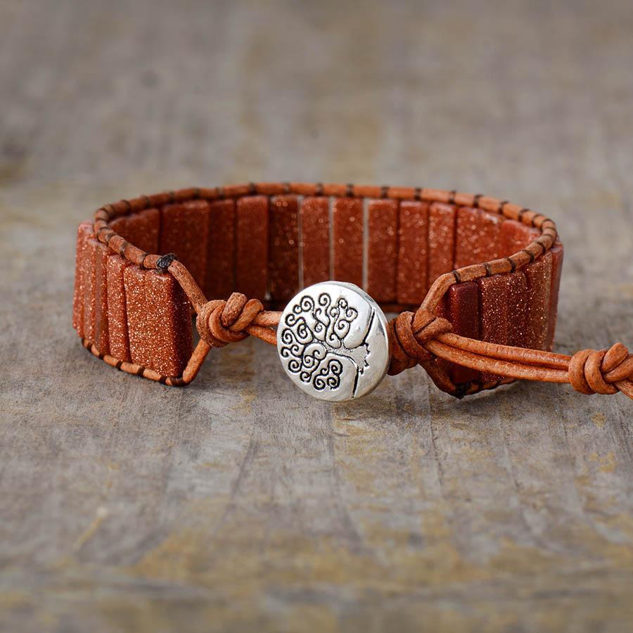 Bracelet en Pierres de sable sur support en cuir coordonné