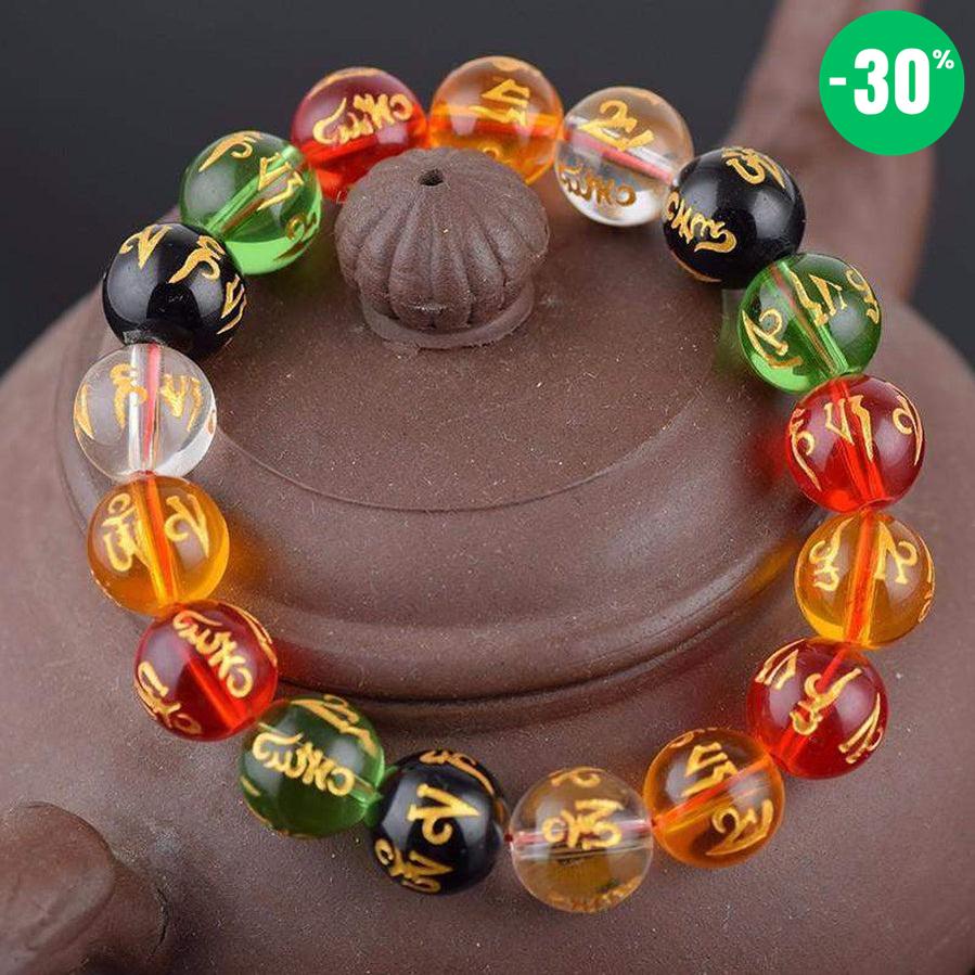 Bracelet energie en perle de verre Om Mani Padme Hum