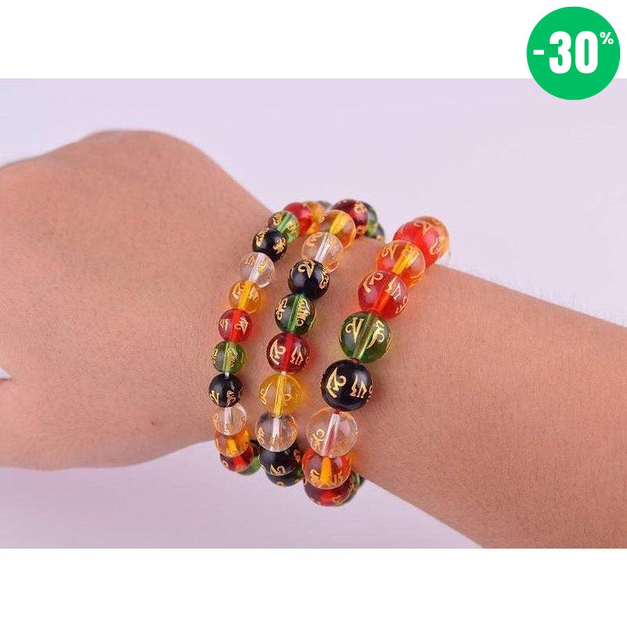 Bracelet energie en perle de verre Om Mani Padme Hum