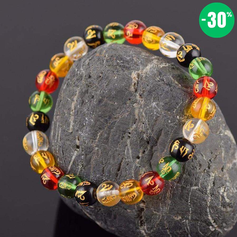 Bracelet energie en perle de verre Om Mani Padme Hum