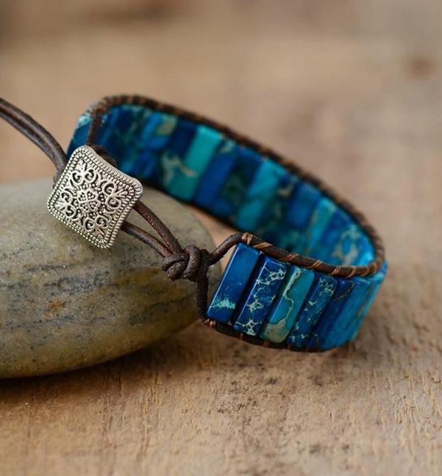 Bracelet «Equilibre» en pierres d'agates sur cuir véritable