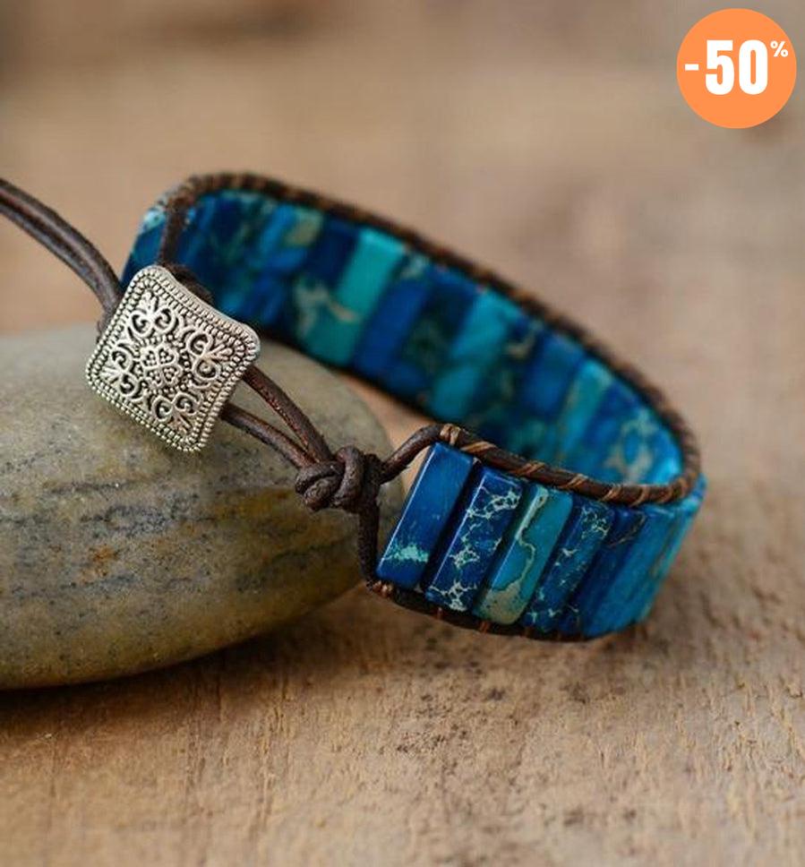 Bracelet «Equilibre» en pierres d'agates sur cuir véritable