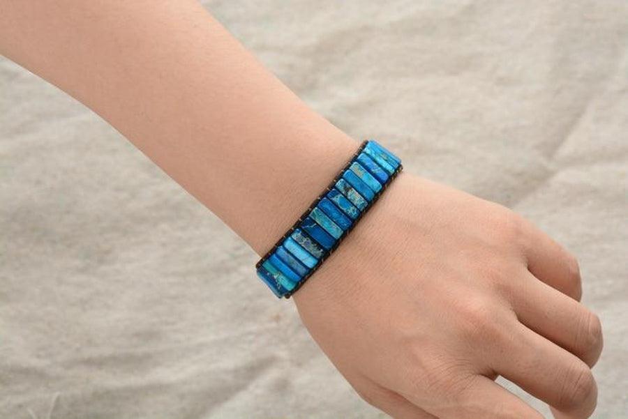 Bracelet «Equilibre» en pierres d'agates sur cuir véritable