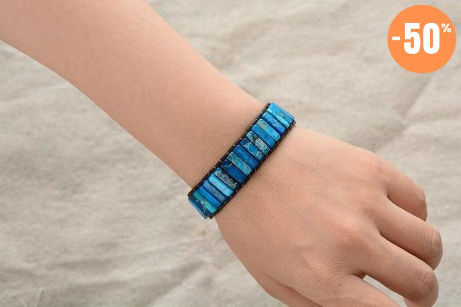 Bracelet «Equilibre» en pierres d'agates sur cuir véritable