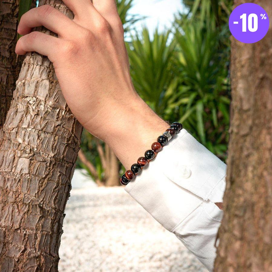 Bracelet « Force & Puissance » en Oeil de Tigre Rouge et Onyx Noir