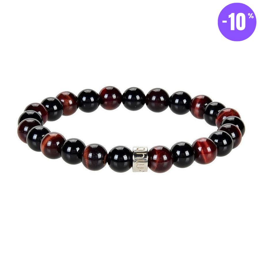 Bracelet « Force & Puissance » en Oeil de Tigre Rouge et Onyx Noir