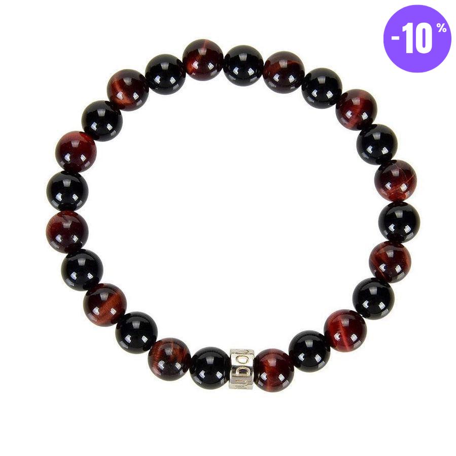 Bracelet « Force & Puissance » en Oeil de Tigre Rouge et Onyx Noir