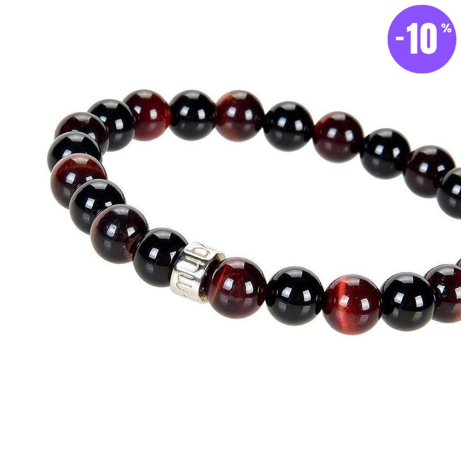 Bracelet « Force & Puissance » en Oeil de Tigre Rouge et Onyx Noir