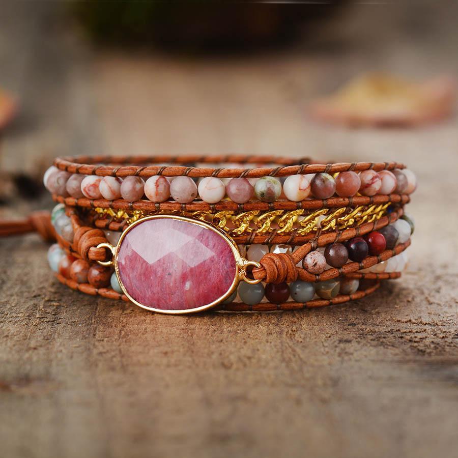 Bracelet manchette en Rhodonite naturelle