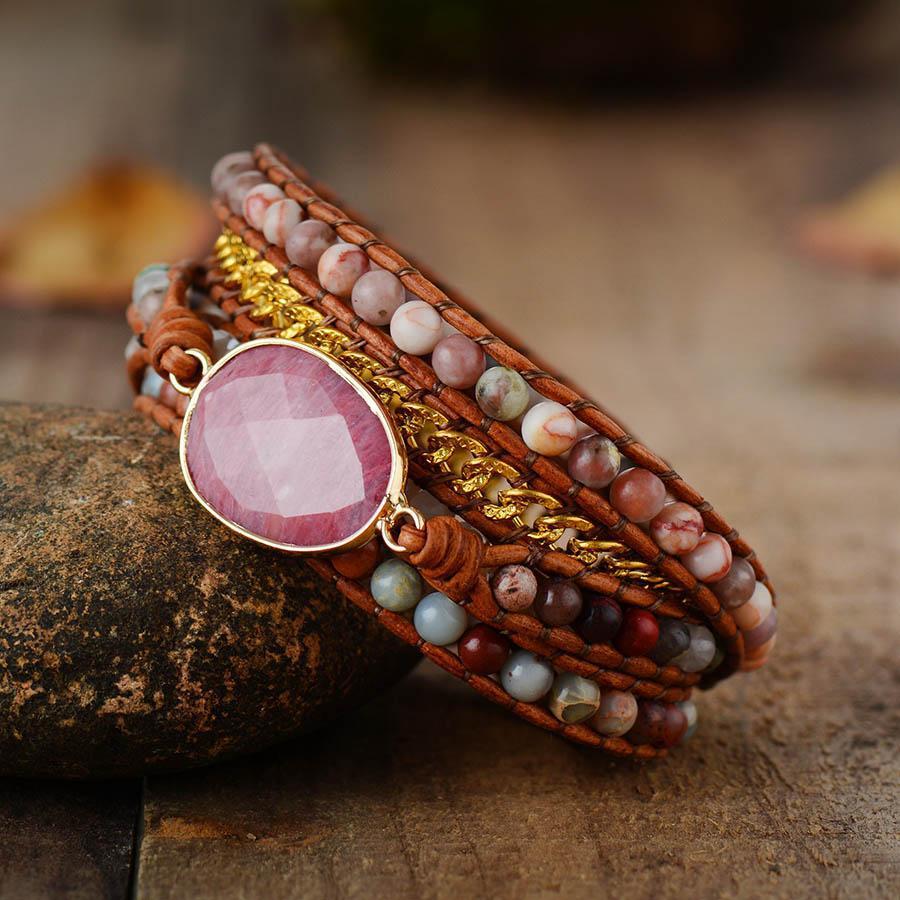 Bracelet manchette en Rhodonite naturelle