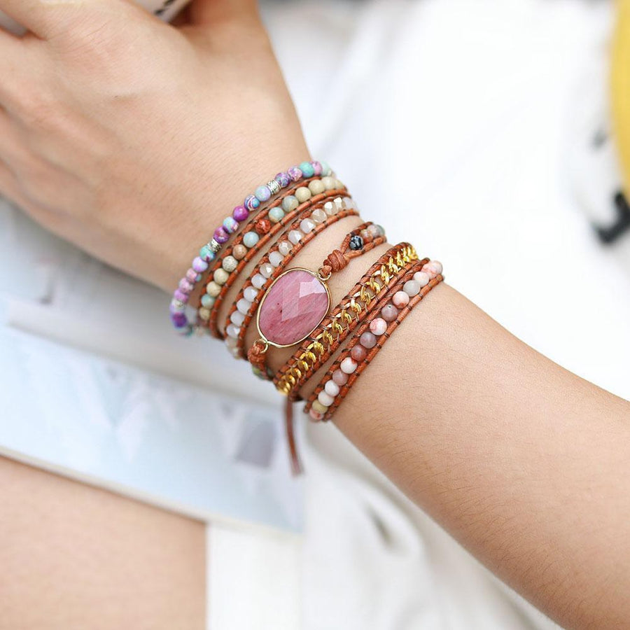 Bracelet manchette en Rhodonite naturelle