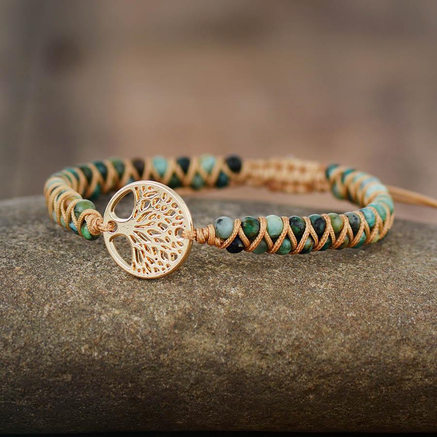 Bracelet «Mission de Vie» en pierres de Jaspe africain et Arbre de vie