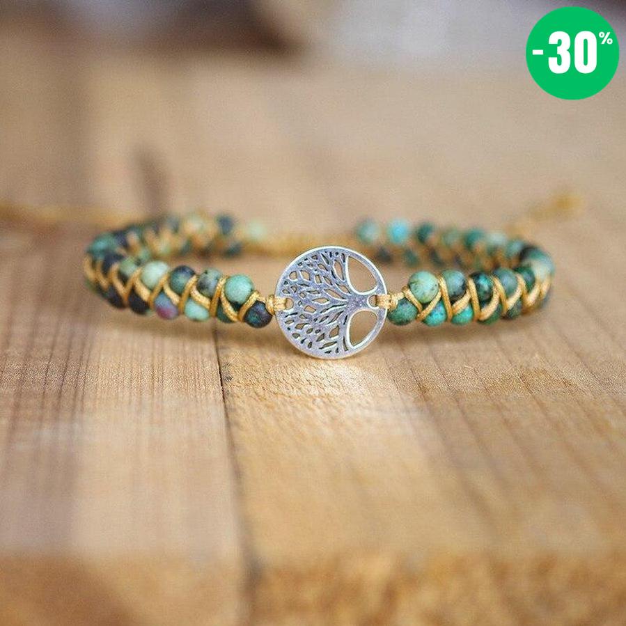 Bracelet «Mission de Vie» en pierres de Jaspe africain et Arbre de vie argenté