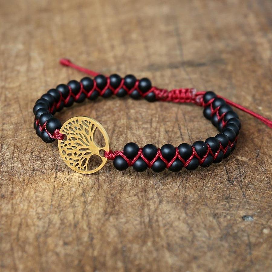Bracelet « Mission de Vie » en pierres d'Onyx noir mat et Arbre de vie