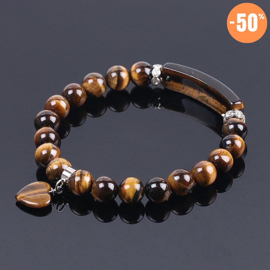 Bracelet Œil de tigre avec pendentif cœur