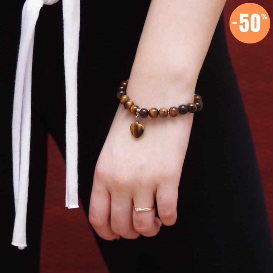 Bracelet Œil de tigre avec pendentif cœur